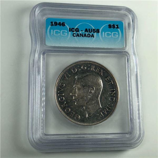 1946 King George VI Canadian Silver Dollar ICG AU-58 Choice