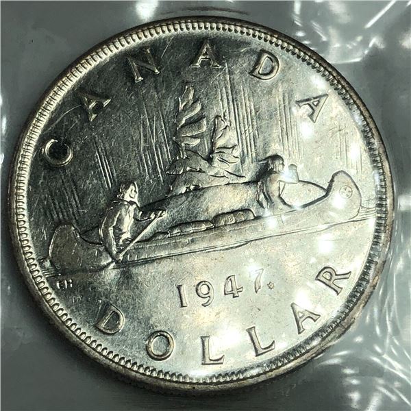 1947 Maple King George VI Canadian Silver Dollar ICCS-EF-40
