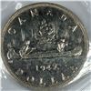 1947 Maple King George VI Canadian Silver Dollar ICCS-AU-55