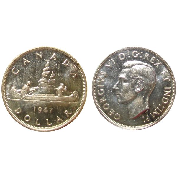 1947 Pointed Dot King George VI Canadian Silver Dollar ICCS-MS-62