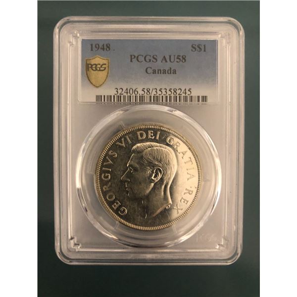1948 King George VI Canadian Silver Dollar PCGS-AU-58 Nice White Coin