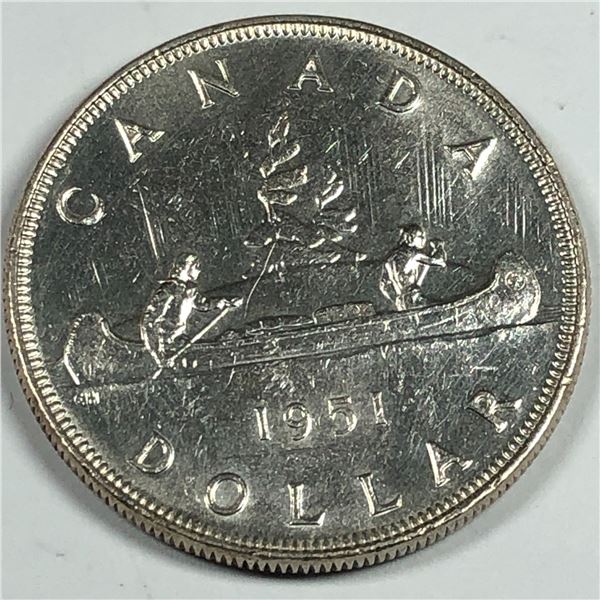 1951 King George VI Canadian Silver Dollar UNC Choice BU