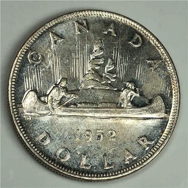 1952 King George VI Canadian Silver Dollar UNC DBL HP
