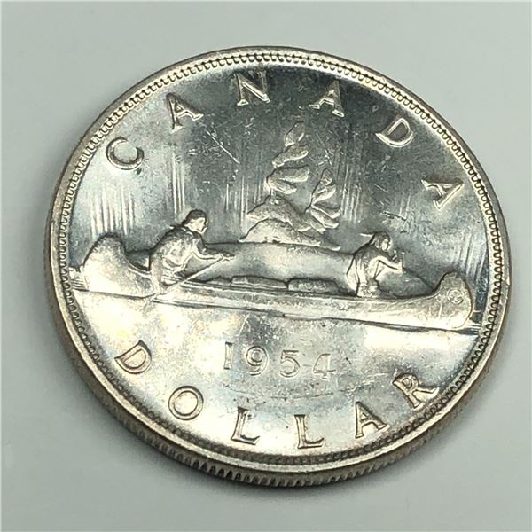 1954 Queen Elizabeth II Canadian Silver Dollar UNC Blast White SWL