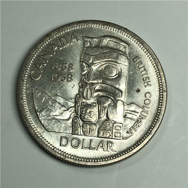 1958 Queen Elizabeth II Canadian Silver Dollar UNC+