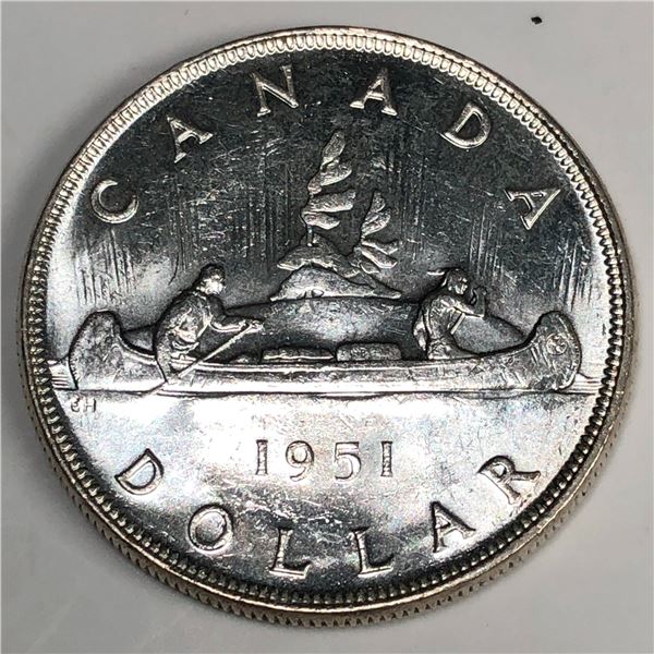 1951 King George VI Canadian Silver Dollar UNC Blast White