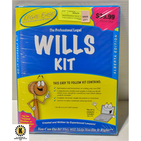 PROFESSIONAL LEGAL WILL KIT FOR ALBERTA UNOPENED Professional legal will kit for alberta unopened