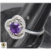 Image 1 : #68-NATURAL UNTREATED AMETHYST 7 MM & CZ  RING