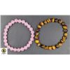 Image 1 : #9-NATURAL TIGER EYE, PINK ROSE QUARTZ BRACELET