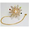 Image 1 : 14)  GOLD TONE WITH CENTRE PEARL AND MULTI