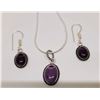 28)  SET ON NATURAL AMETHYST OVAL PENDANT ON