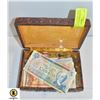 Image 1 : LEATHER BOUND BOX FULL OF WORLD MONEY AND OLD COIN