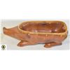 Image 1 : VINTAGE WOOD CARVED FRUIT BOWL PIG SHAPE-ESTATE