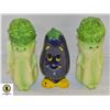 Image 1 : 3PC CELERY & EGGPLANT S&P SHAKER SET