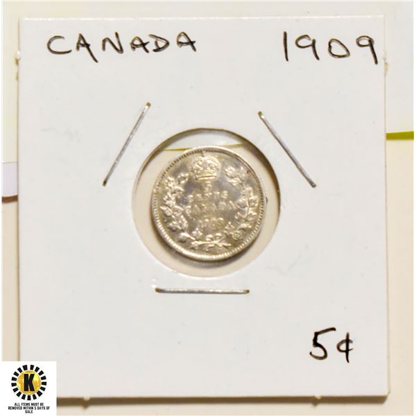 1909 CANADIAN 5 CENT SILVER COIN