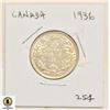 Image 1 : 1936 CANADIAN 25 CENT SILVER COIN