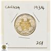 Image 1 : 1934 CANADIAN 25 CENT SILVER COIN