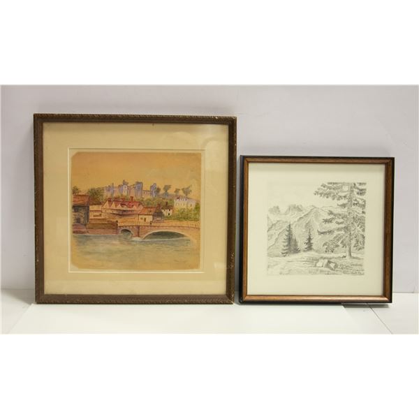 LOT OF 2 FRAMED DRAWINGS