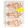 Image 1 : LOT OF 3 CANADA 2 DOLLAR BILLS