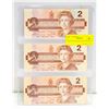 Image 1 : LOT OF 3 CANADA 2 DOLLAR BILLS