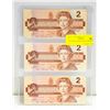 Image 1 : LOT OF 3 CANADA 2 DOLLAR BILLS