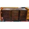 Image 1 : MAHOGANY 3 DRAWER FILE CABINETS- SET OF 3