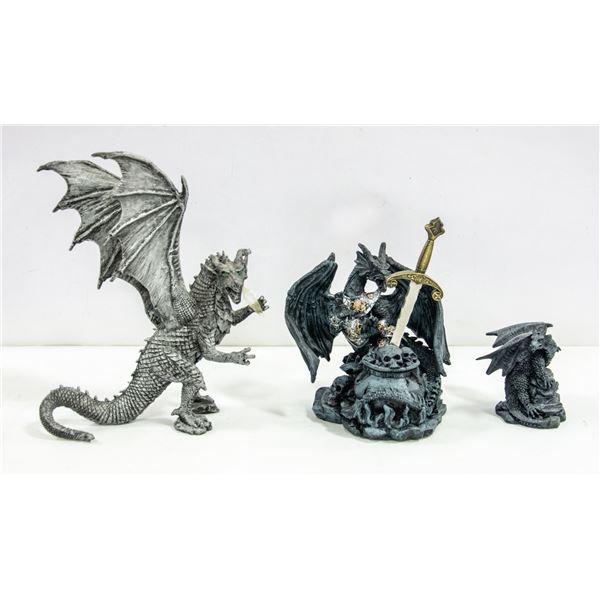 THREE DRAGON DECOR SCULPTURES