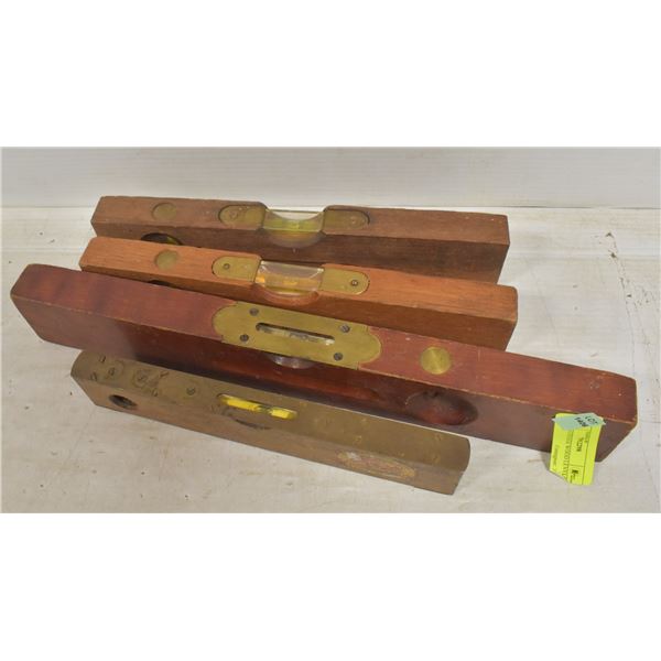 LOT OF 4 VINTAGE WOOD LEVELS