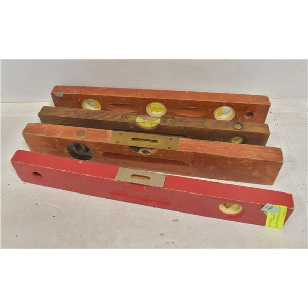 LOT OF 4 VINTAGE WOOD LEVELS
