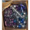 Image 1 : LARGE BOX OF SILVER BLUE AND PURPLE DECORATIONS