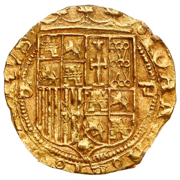 Seville, Spain, gold 1 escudo, Charles-Joanna, assayer Gothic D to right, mintmark S to left, NGC MS