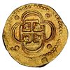 Image 2 : Seville, Spain, gold cob 4 escudos, Philip II, assayer Gothic D (variety with open right side) below