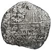 Image 1 : Potosi, Bolivia, cob 8 reales, 1618 T, quadrants of cross transposed, Grade 2.