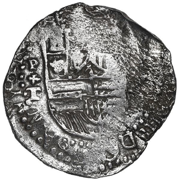 Potosi, Bolivia, cob 8 reales, 1618 T, date at 9 o'clock, Grade 1.