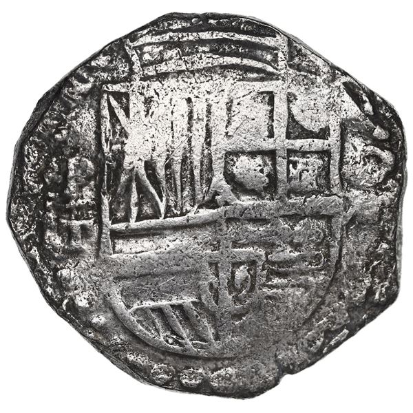 Potosi, Bolivia, cob 8 reales, 1620 T, upper half of shield and quadrants of cross transposed, Grade