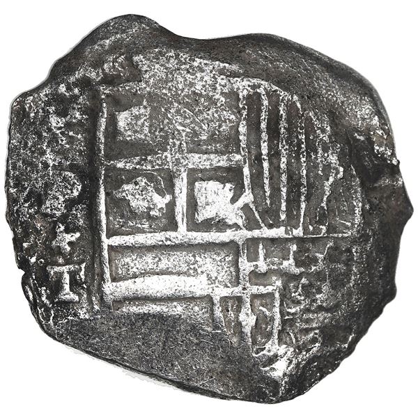 Potosi, Bolivia, cob 8 reales, Philip III, assayer T (1618-9), Grade 2.