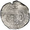 Image 2 : Potosi, Bolivia, cob 8 reales, 1654 E, PH at top, denomination above cross, NGC AU details / Capitan