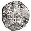 Image 2 : Potosi, Bolivia, cob 8 reales, 1654 E, PH at top, pomegranate above cross.