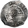 Image 2 : Potosi, Bolivia, cob 8 reales, 1650 O, modern 5 in date, with crowned-O countermark on cross, NGC XF