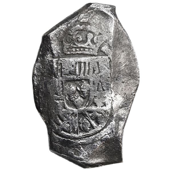 Mexico City, Mexico, cob 8 reales, Philip V, assayer not visible (J), new style obverse (1714-5).