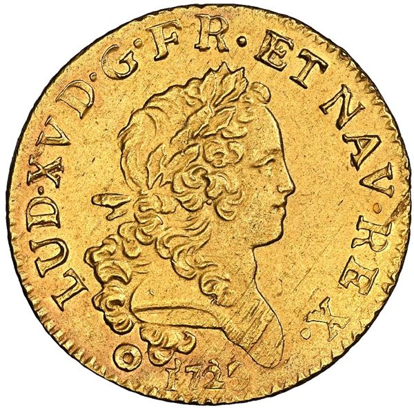 France (Bordeaux mint), gold louis d'or mirliton, Louis XV, 1725-K, with palm branches, NGC UNC deta