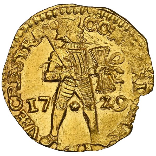 Utrecht, United Netherlands, gold ducat, 1729, NGC MS 62 / Vliegenthart (Shipwreck Blue Label).