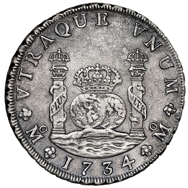 Mexico City, Mexico, pillar 8 reales, Philip V, 1734 MF, ex-Jones.