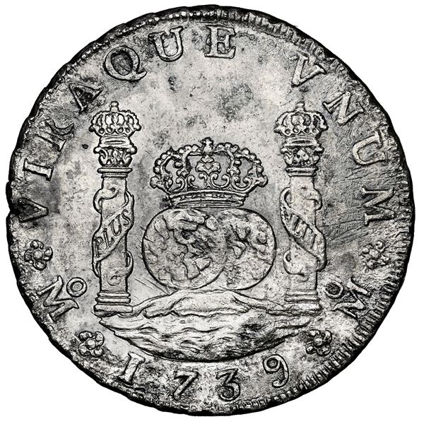 Mexico City, Mexico, pillar 8 reales, Philip V, 1739 MF, NGC AU details / Hollandia (Shipwreck Blue