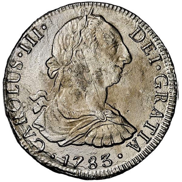 Mexico City, Mexico, bust 8 reales, Charles III, 1783 FF, NGC AU details / sea salvaged (El Cazador