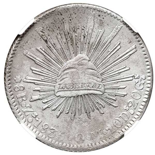 Zacatecas, Mexico, cap-and-rays 8 reales, 1835 OM, NGC shipwreck effect / SB Pulaski, very rare prov