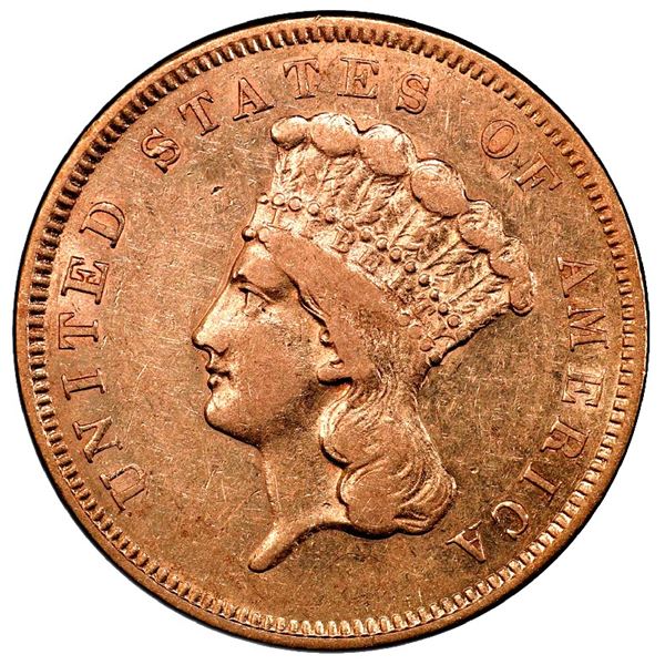 USA (San Francisco Mint), gold $3 Indian Princess, 1856-S, PCGS XF 45, with pinch of gold.