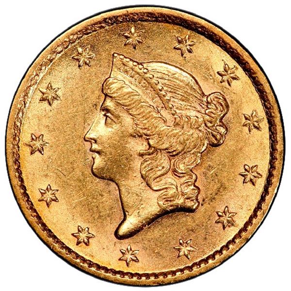 USA (Philadelphia Mint), gold $1 Coronet Liberty, 1853, PCGS MS 61, with pinch of gold.