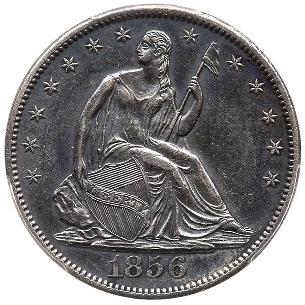 USA (San Francisco Mint), 50 cents Seated Liberty, 1856-S, PCGS AU 55 ("top pop"), with pinch of gol