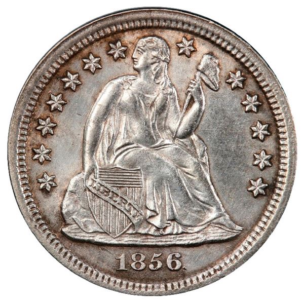 USA (New Orleans Mint), 10 cents Seated Liberty, 1856-O, PCGS AU 55, with pinch of gold.